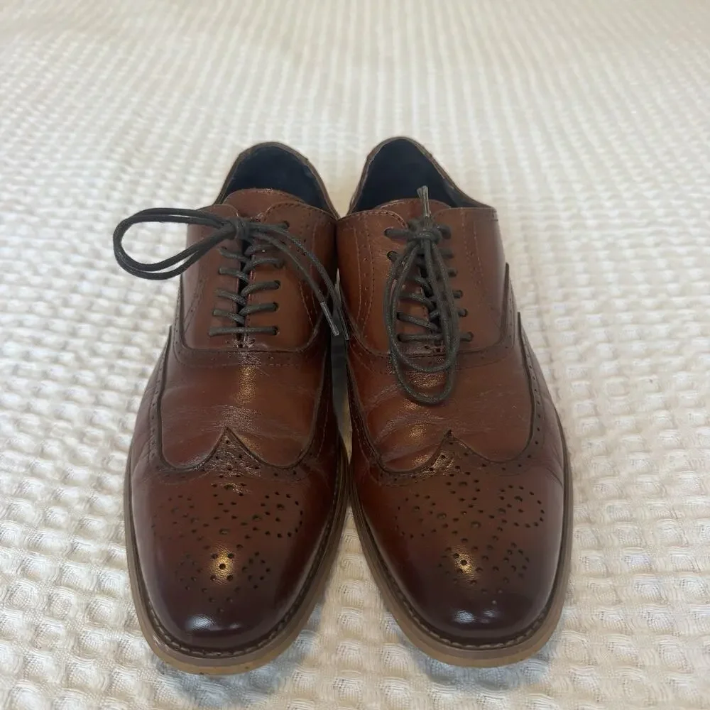 STACY ADAMS WING TIP DRESS SHOES BROWN LEATHER SIZE 8.9 M